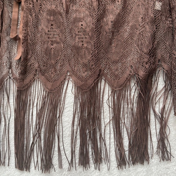 Venezia Women's Vintage Y2K Brown Lace Fringe Top - Picture 3 of 9